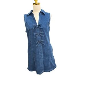 POTLI Denim Bow Tie Sleeveless Dress Size L / NWT